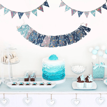 Party Blue Streamer Combo - Blue Banner Bunting + Blue Fringe Streamer Garland (Pack of 2)