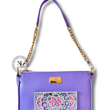 Lilac Mist Lippan Art Handcrafted Baguette Bag/Sling