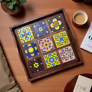 Blue Pottery Tray with 9 Tile