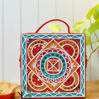 Colourful Geometric Lippan Art Handcrafted Box Bag