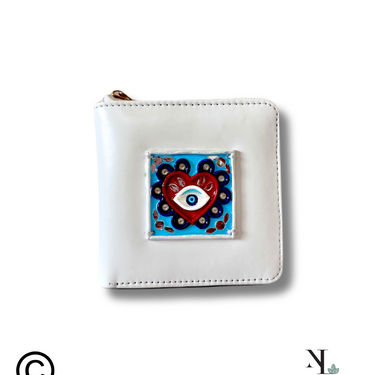 Heart Evil Eye White Lippan Art Mini Wallet