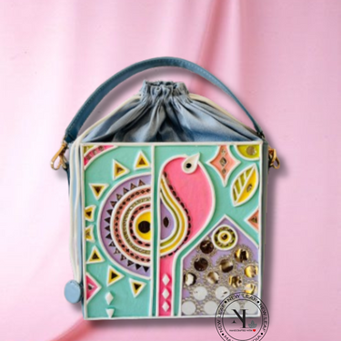 Pastel Peacock Lippan Art Medium Potli Handcrafted Sling Bag