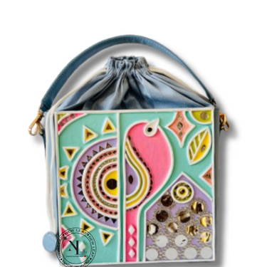 Pastel Peacock Lippan Art Medium Potli Handcrafted Sling Bag