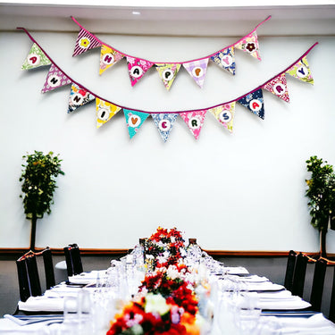 "Happy Anniversary" Upcycled Fabric Bunting