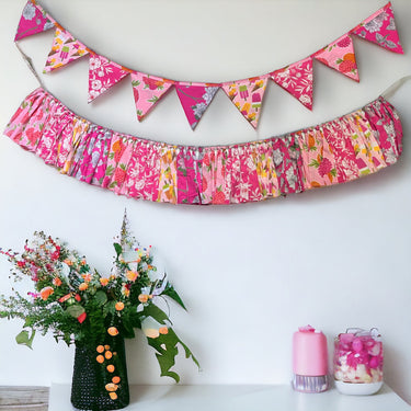 Party Pink Streamer Combo - Pink Banner Bunting + Pink Fringe Streamer Garland (Pack of 2)