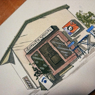 Donuts Yoon – Jeju Island Donut Shop, Watercolor Illustration
