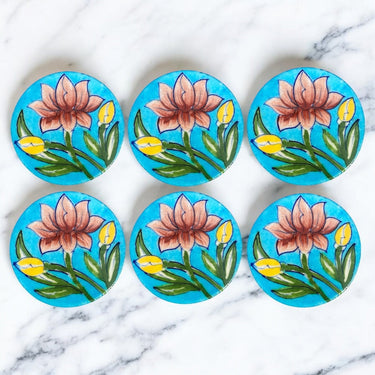 Blue Pottery Coaster (Set Of 6) - Kala Curry