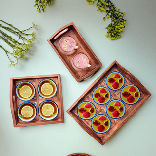 Blue Pottery Serving Tray Set of 3 - Kala Curry