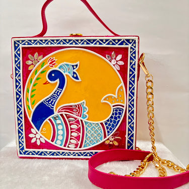 Pink Peacock Lippan Art Handcrafted Box Bag