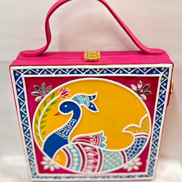 Pink Peacock Lippan Art Handcrafted Box Bag