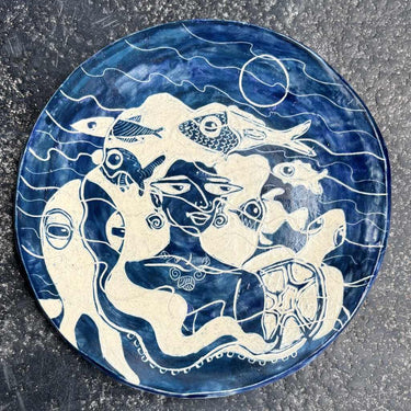 Marina in the Twilight Zone - Sgraffito Art Ceramic Plate
