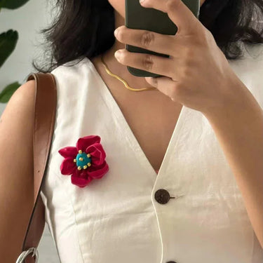 Pretty Lil Flower Upcycled Fabric Brooch - Kala Curry