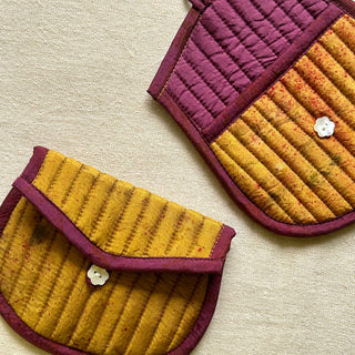 Wildbloom Silk Quilted Trinket Pouch - Kala Curry
