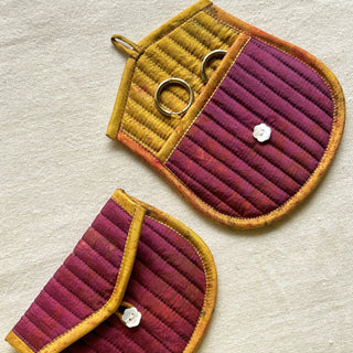 Wisteria Silk Quilted Trinket Pouch - Kala Curry